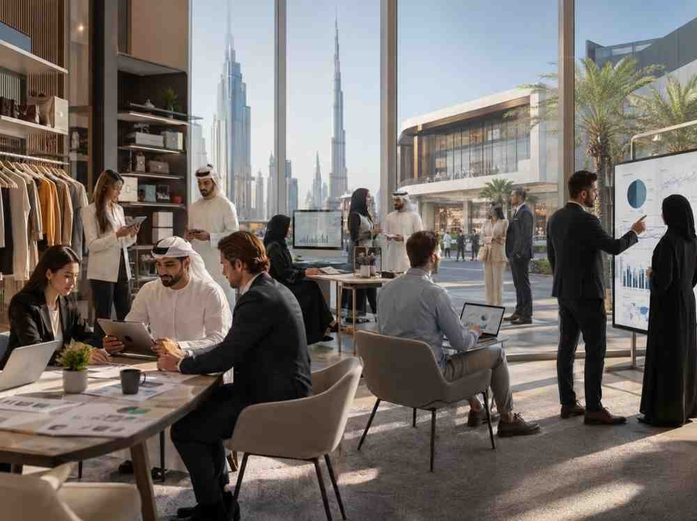 Diverse Dubai business professionals collaborating across retail, local, ecommerce, and enterprise SEO strategy