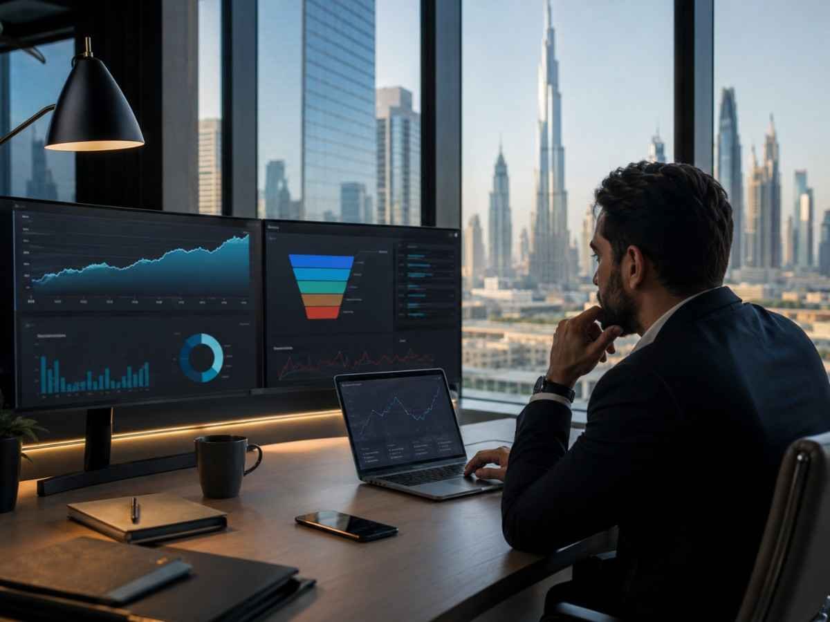 Fintech traffic analytics showing weak lead conversion in Dubai