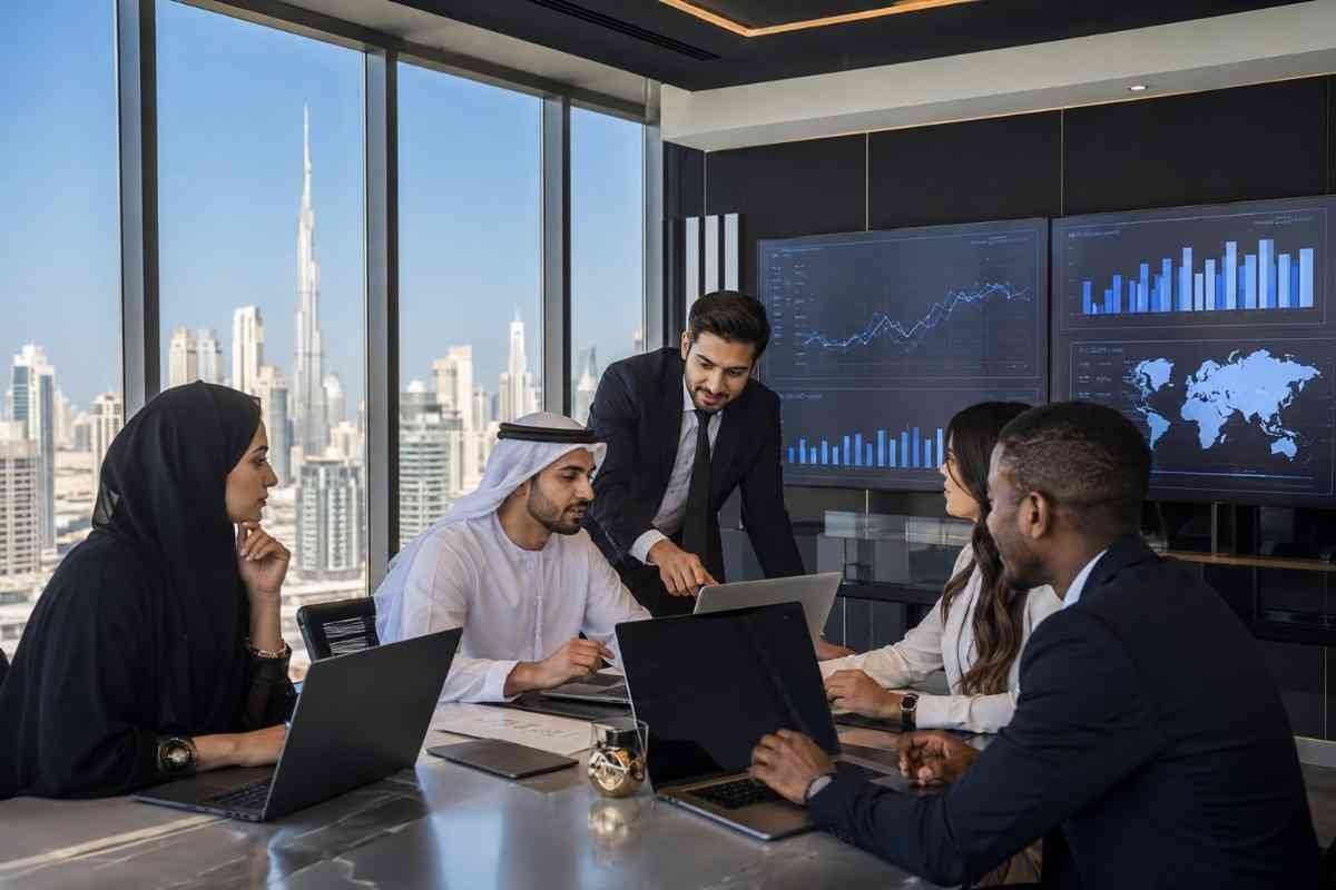 Real estate SEO strategy planning on a digital workflow screen in Dubai office