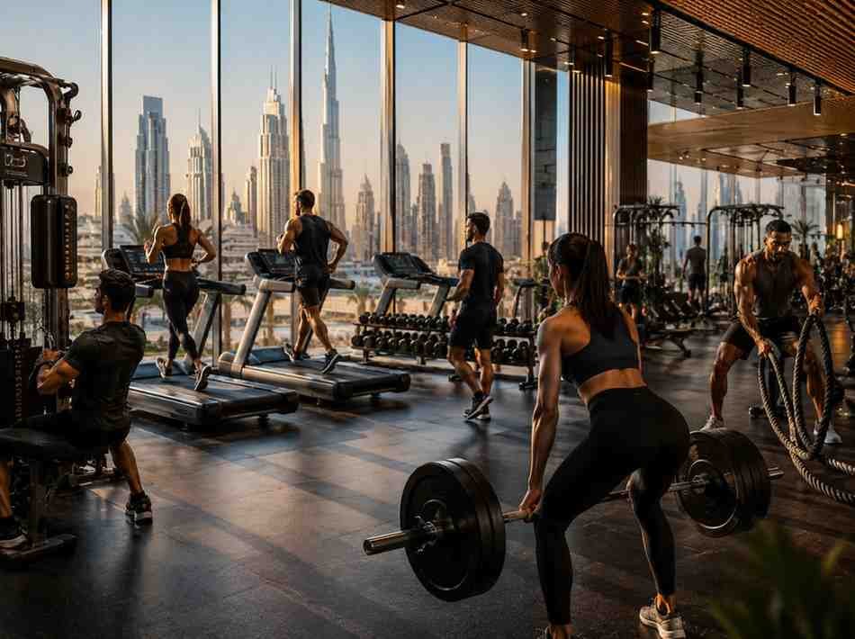 Busy luxury gym in Dubai showing strong local fitness demand