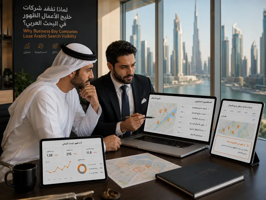 Business Bay Arabic search visibility audit with local competitor map