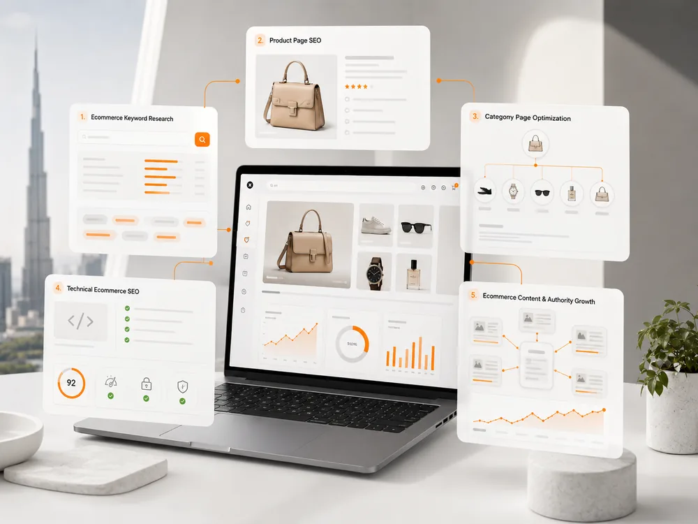 Ecommerce SEO services for keyword, product, category, technical, and content growth.