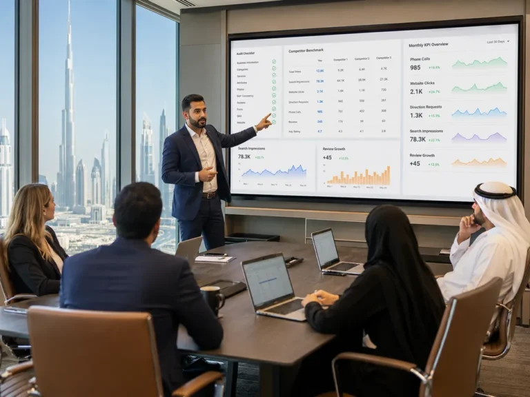 Monthly Google Business Profile KPI reporting presentation
