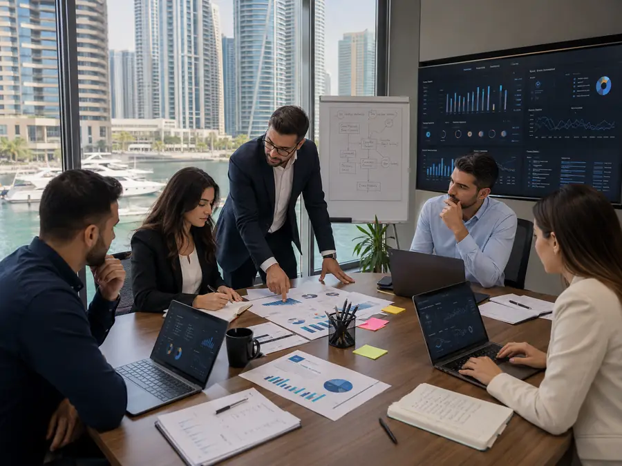 SEO team collaborating on audit, research, technical fixes, content optimization, local SEO, and reporting.