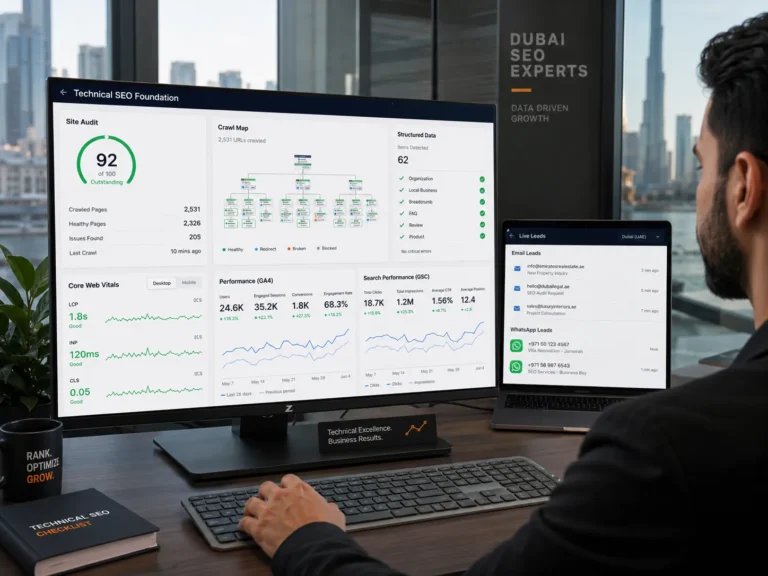 Technical SEO dashboard showing site audit