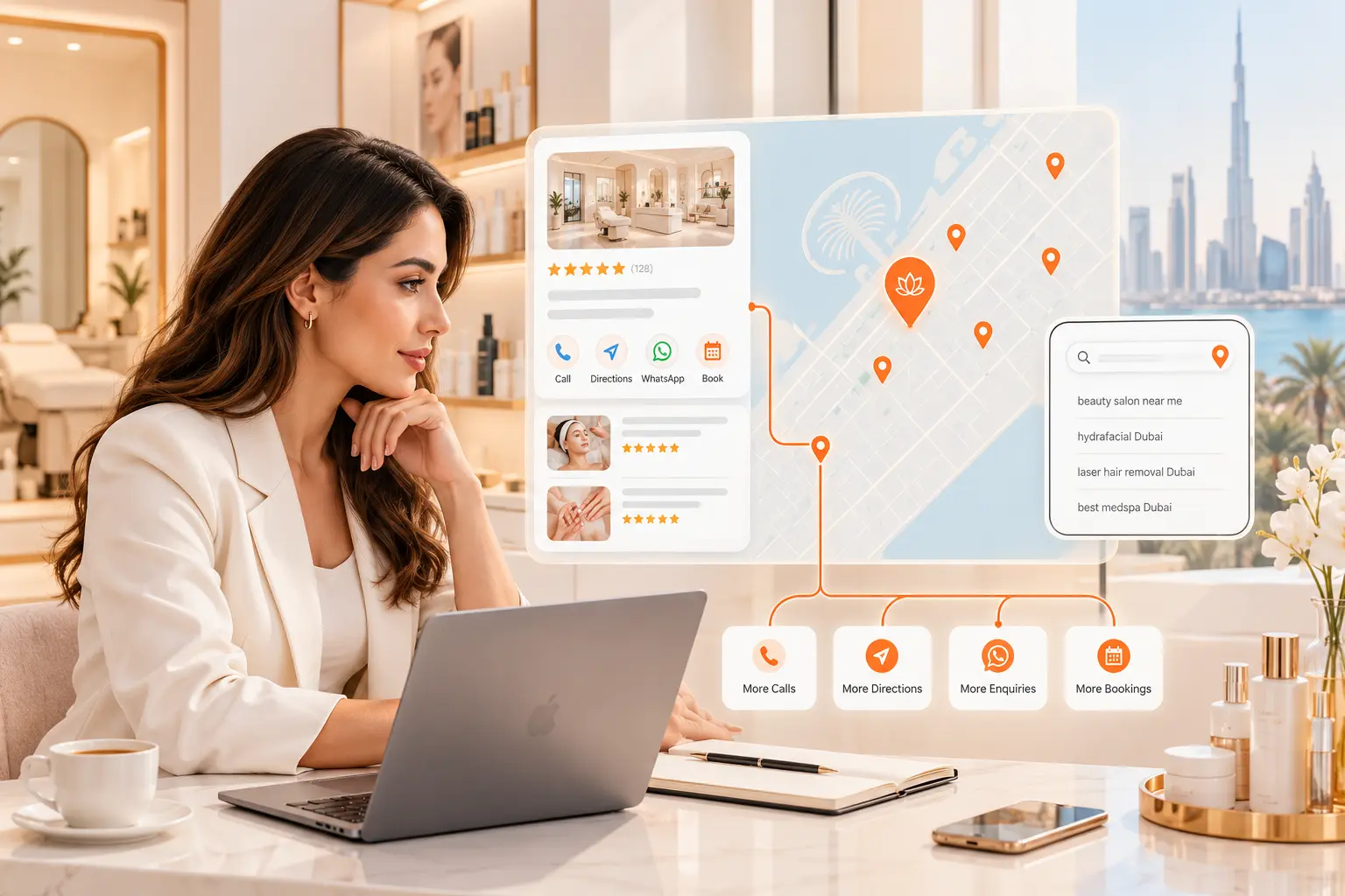 Local SEO and Google Maps optimization for a Dubai beauty business.