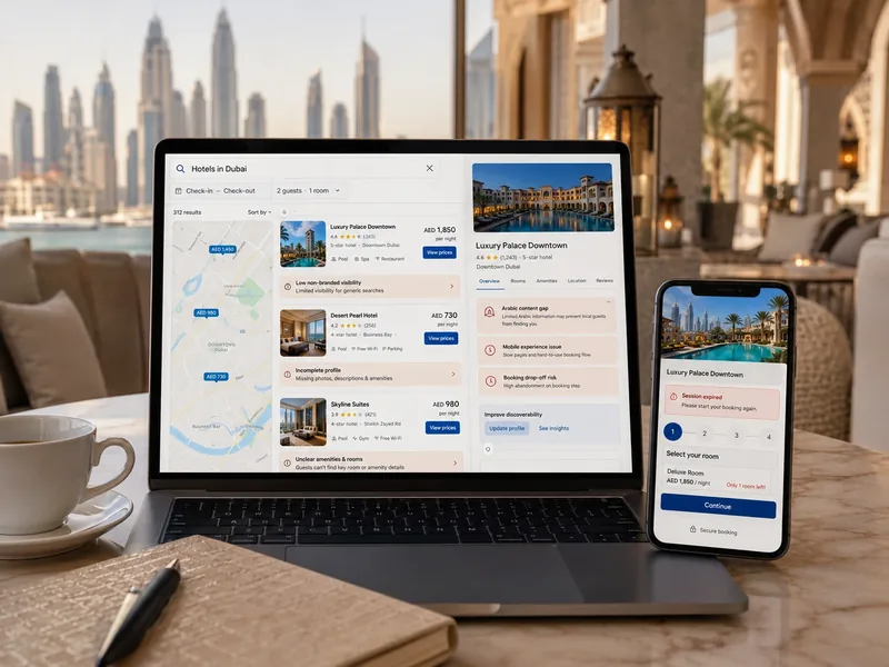 Dubai hotel search and booking challenges.
