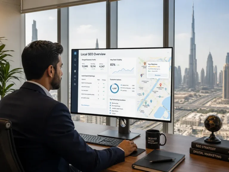 SEO performance dashboard showing growth in Dubai office